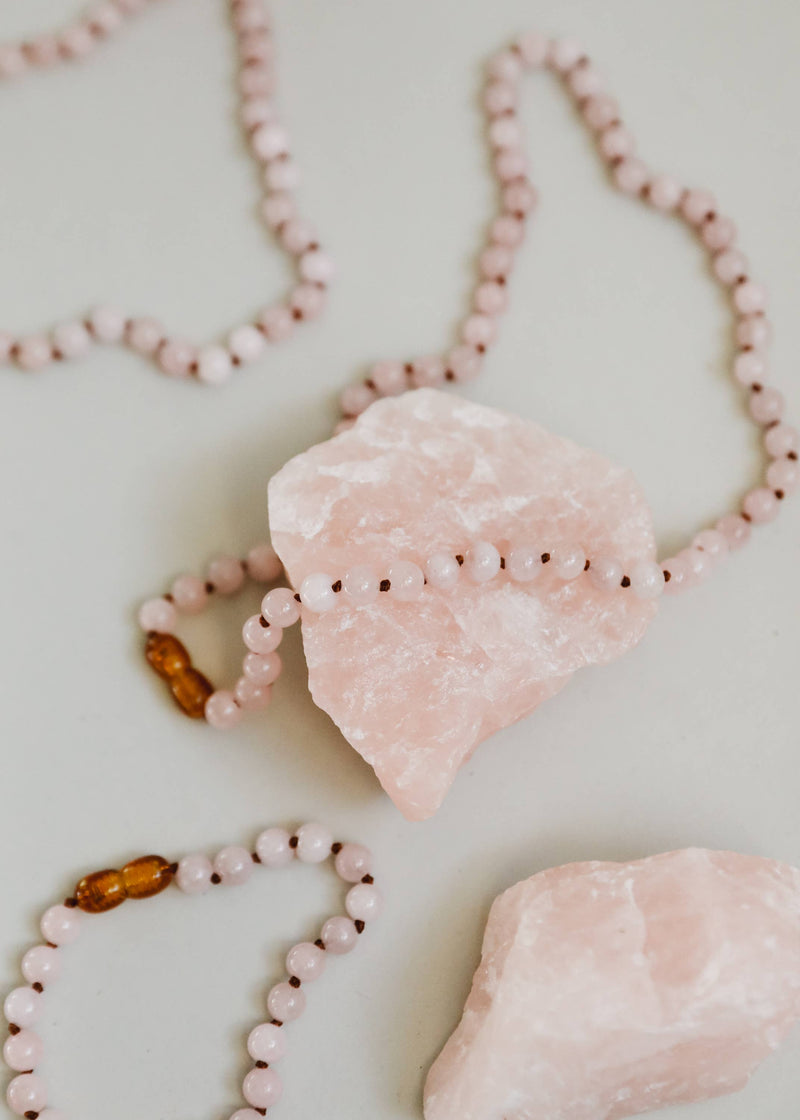 Pure Gemstone + Pink Rose Quartz || Beaded Necklace