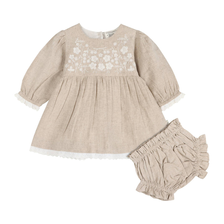 Lydia Linen Embroidered Dress & Bloomer Set
