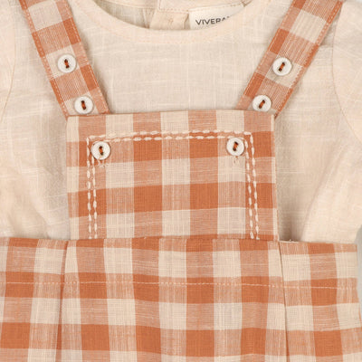 Gingham Overall & Plain Slub Shirt SET (Organic)