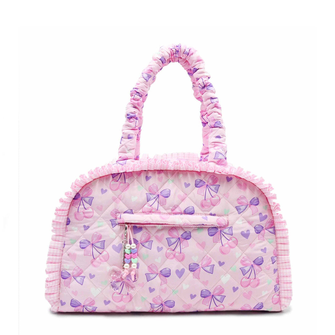 Quilted Cherry Bow Printed Medium Duffle Bag
