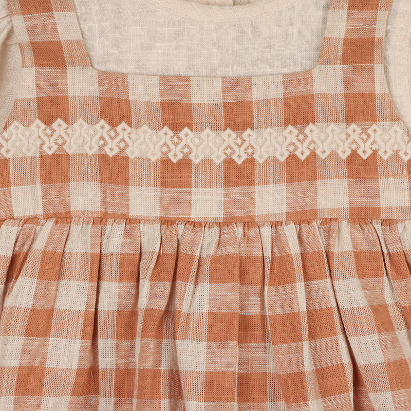 Pinafore Gingham Dress with Slub Shirt & & Bloomer (Organic)