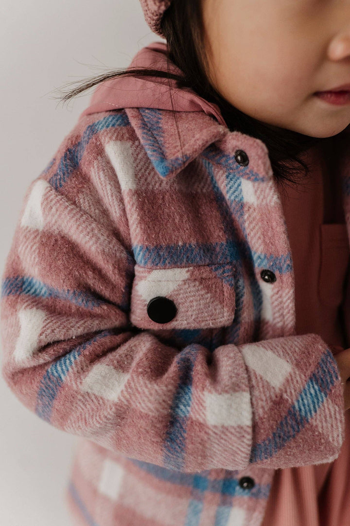 Hooded Shacket - Pink/Blue Plaid