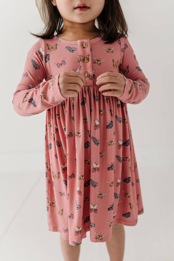 Long Sleeve Henley Dress - Butterfly Bloom