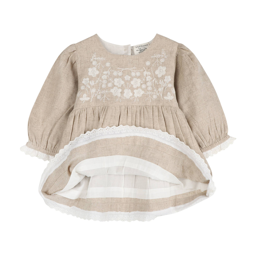 Lydia Linen Embroidered Dress & Bloomer Set