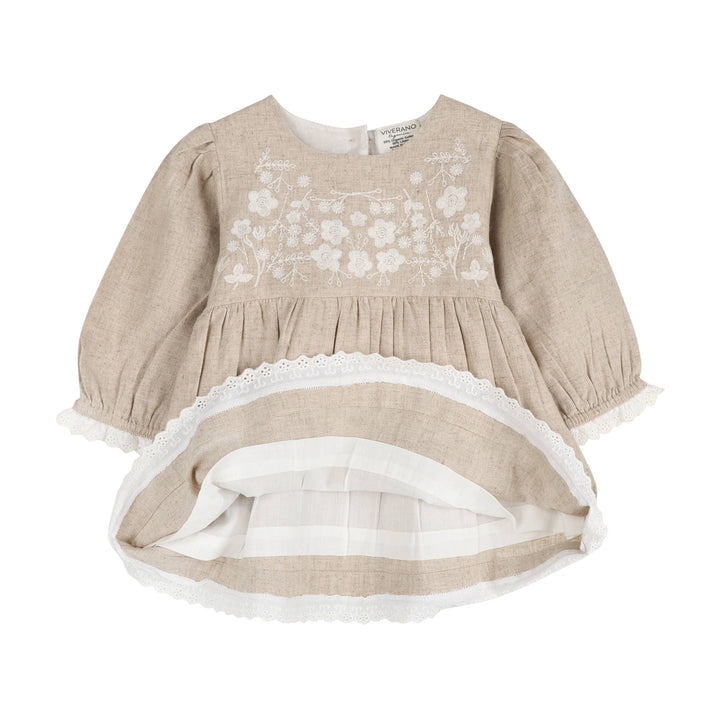 Lydia Linen Embroidered Dress & Bloomer Set