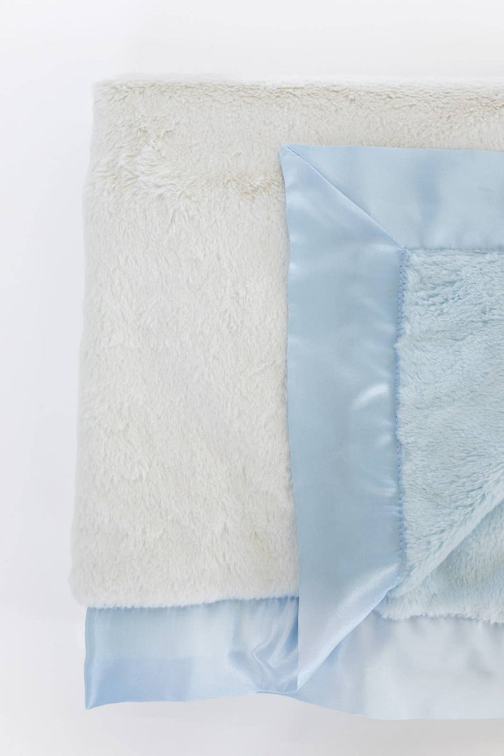 Luxury Duo Satin Border Blanket - Blue / Ivory