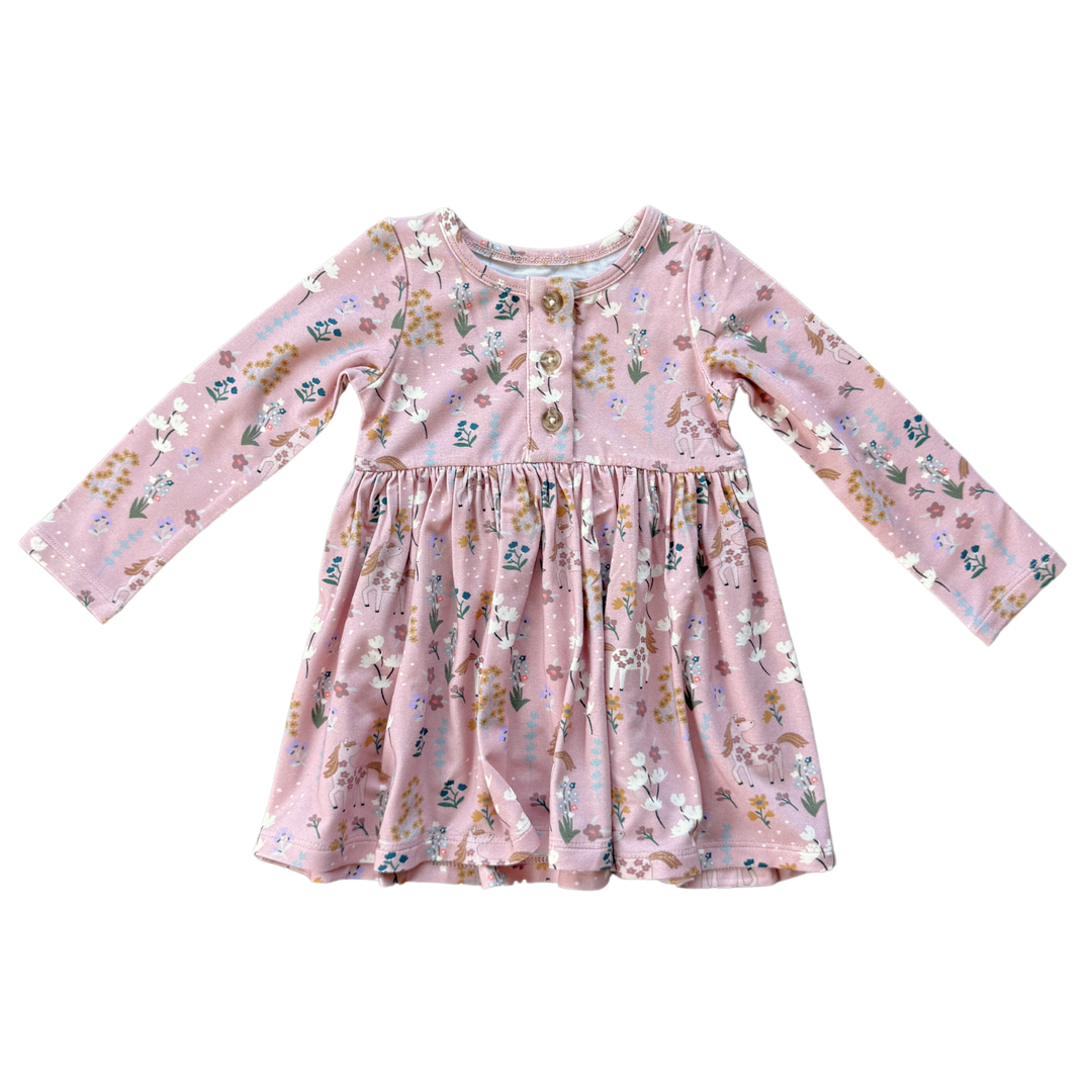 Long Sleeve Henley Dress - Unicorn
