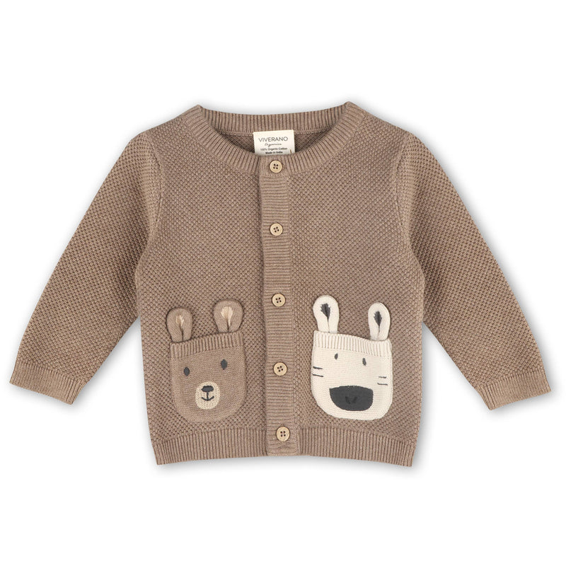 Animal Pocket Button Cardigan Baby Sweater (Organic Cotton)