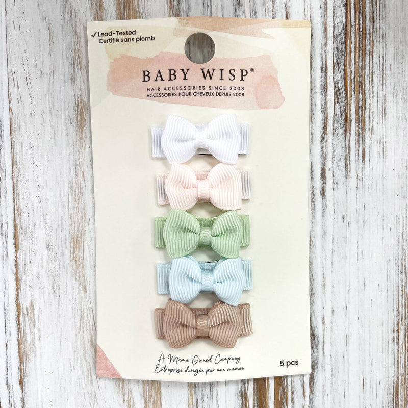 5 Tiny Tuxedo Bows on Snap Clips - Tranquility