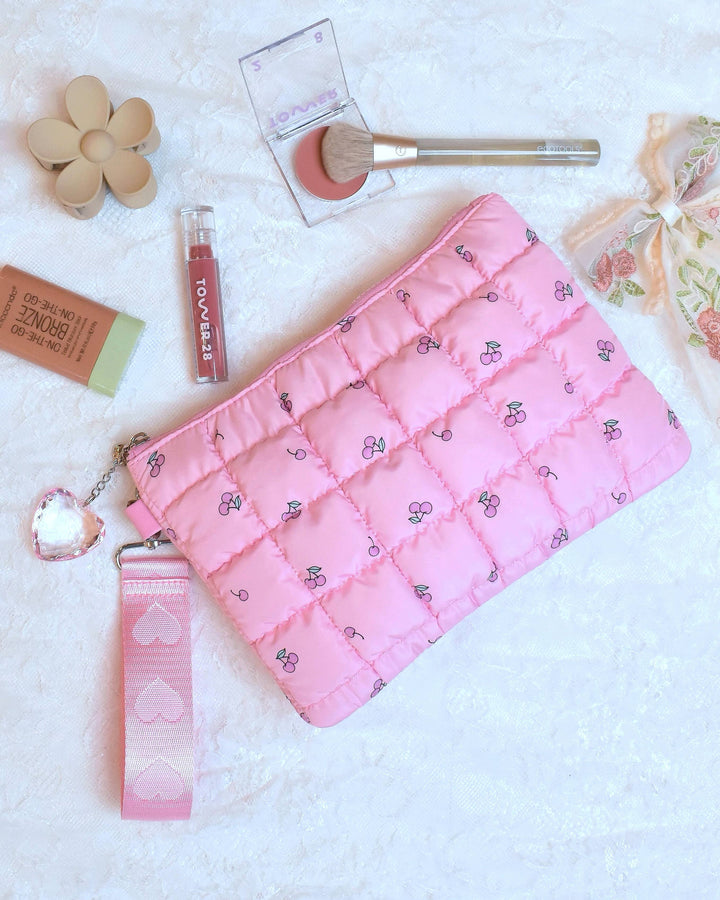Quilted Scrunchies Cherry Printed Wristlet