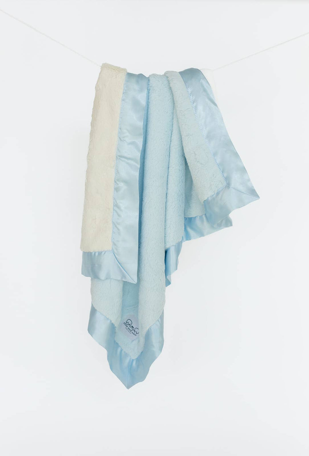 Luxury Duo Satin Border Blanket - Blue / Ivory
