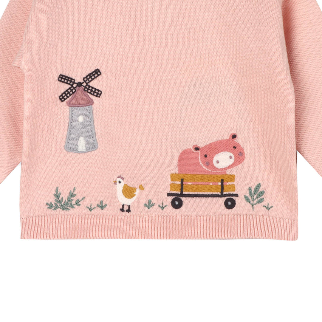 Applique Knit Pullover - Farm Windmill