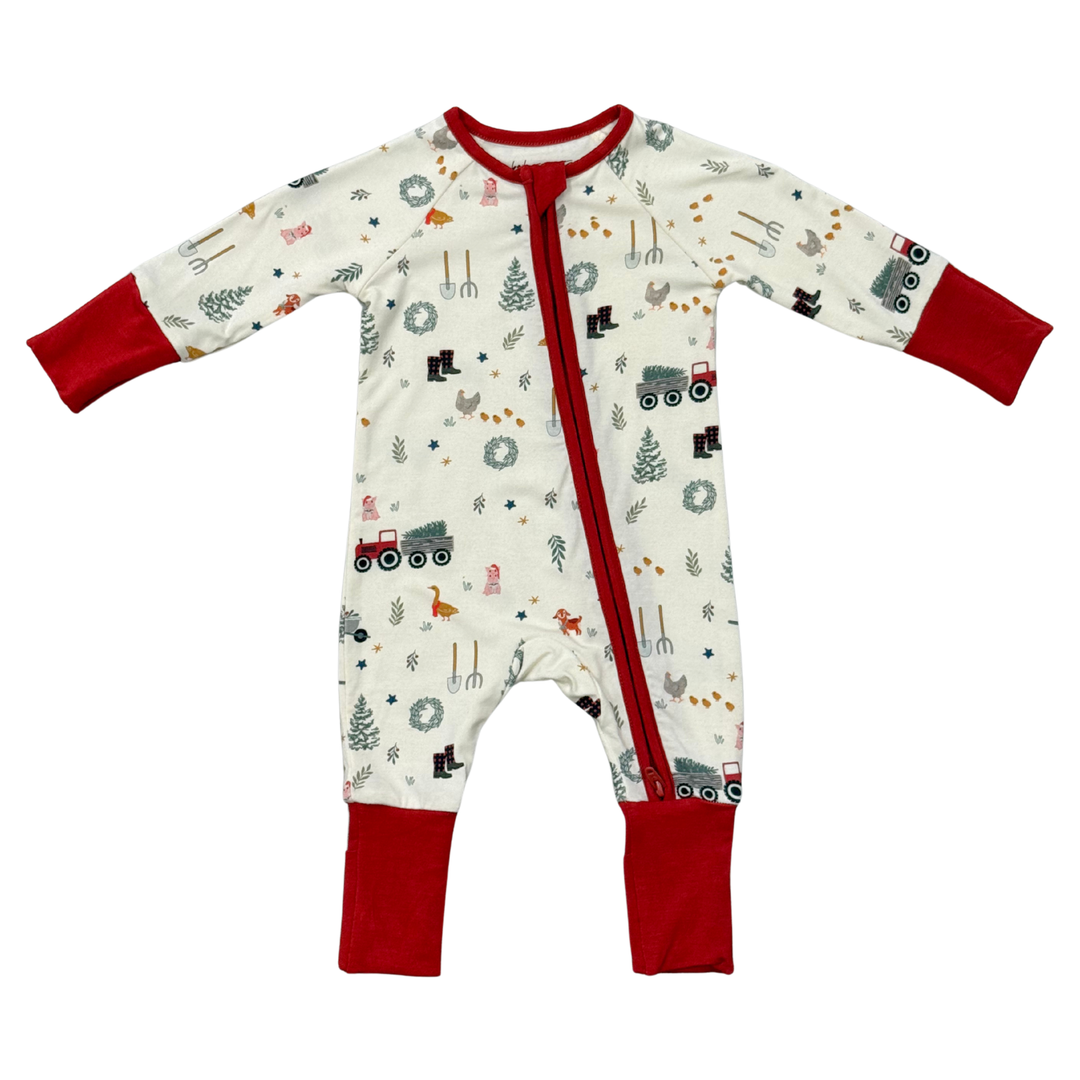Long Sleeve Zip Romper - Christmas Farm
