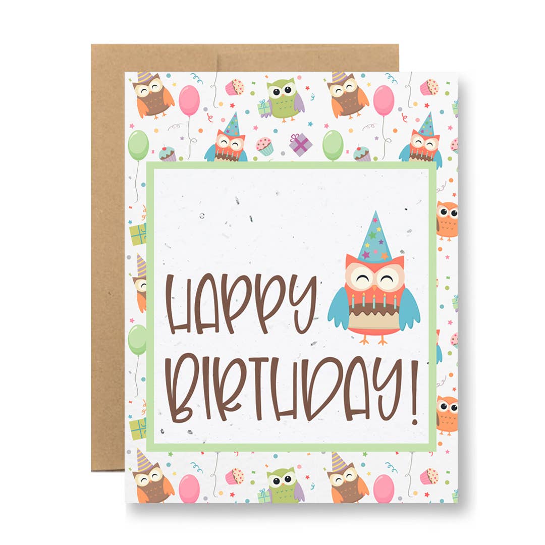 Happy Birthday Owls - Plantable Seed Paper Greeting Card