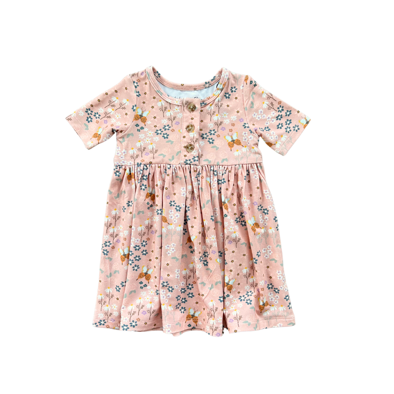 Short Sleeve Henley Dress - Butterfly Garden