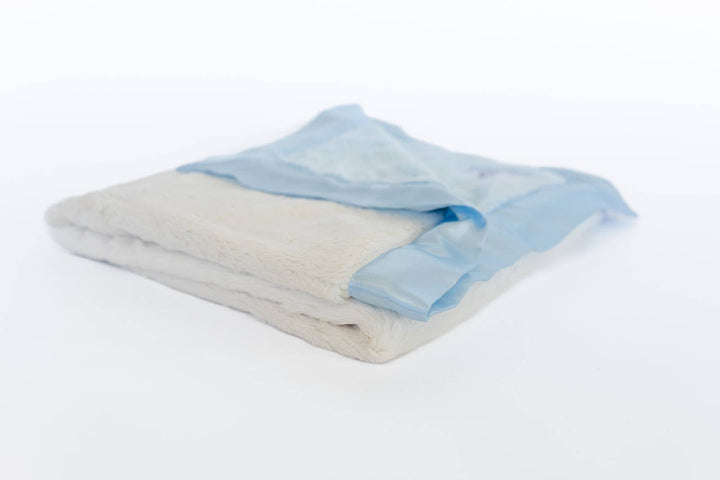 Luxury Duo Satin Border Blanket - Blue / Ivory