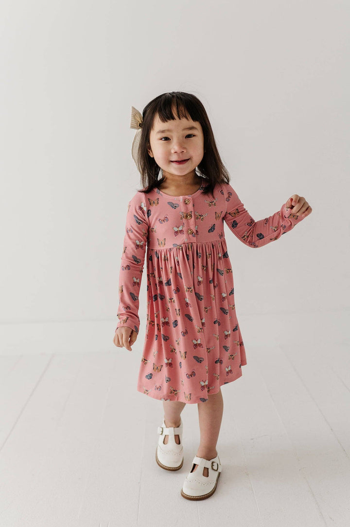 Long Sleeve Henley Dress - Butterfly Bloom