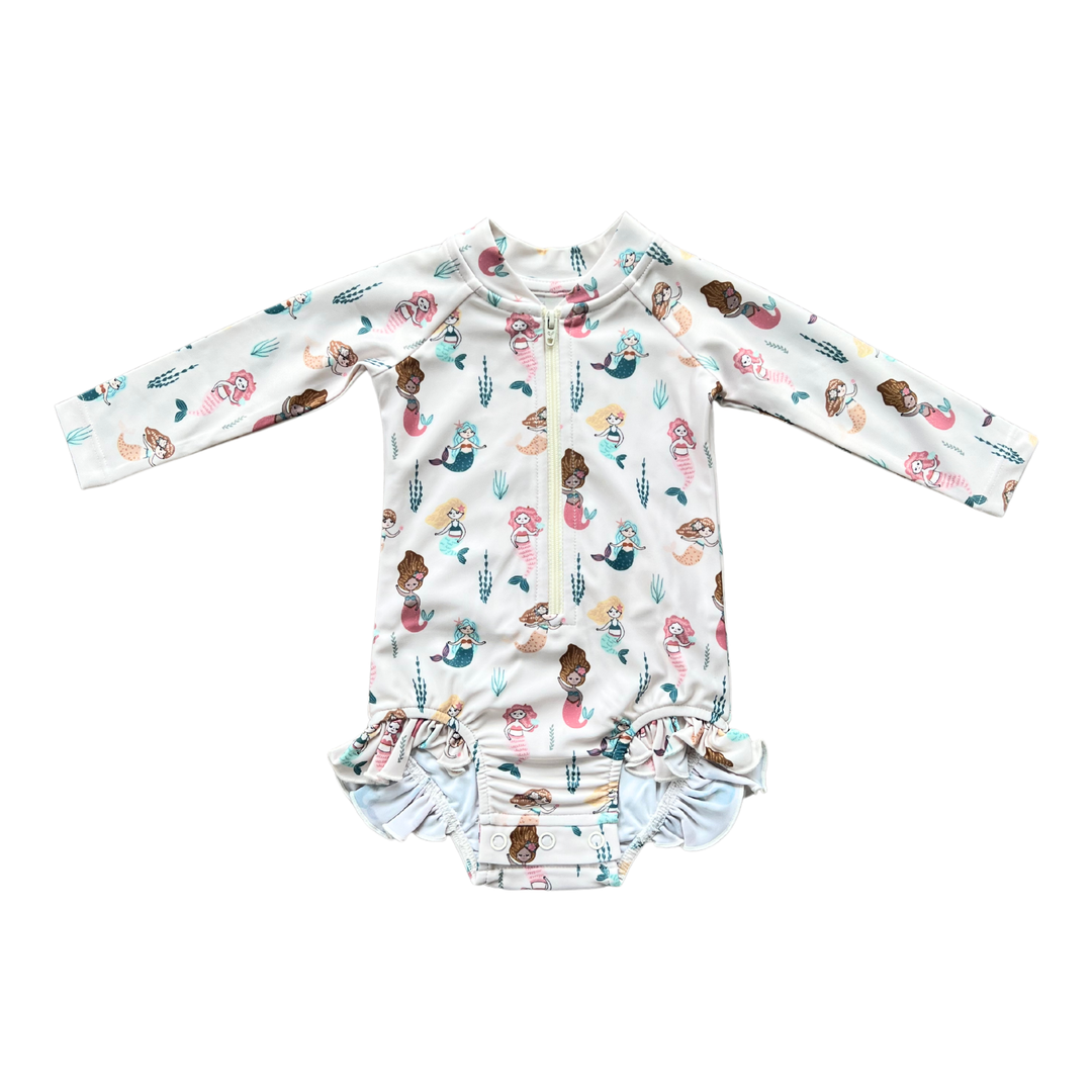 Ruffle Rash Guard Swimsuit: Mermaid