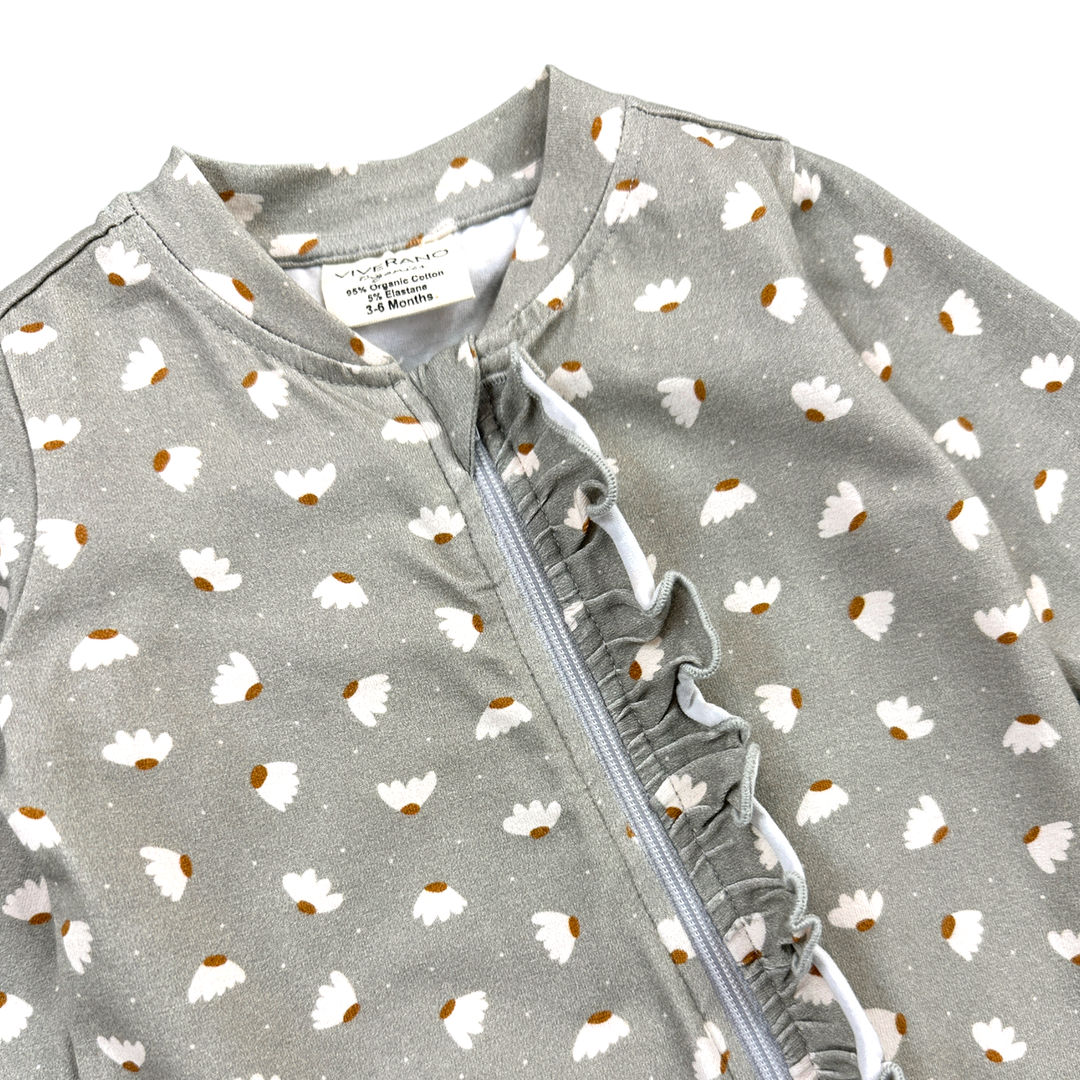 Ruffle Zipper Footie Coverall - Floral