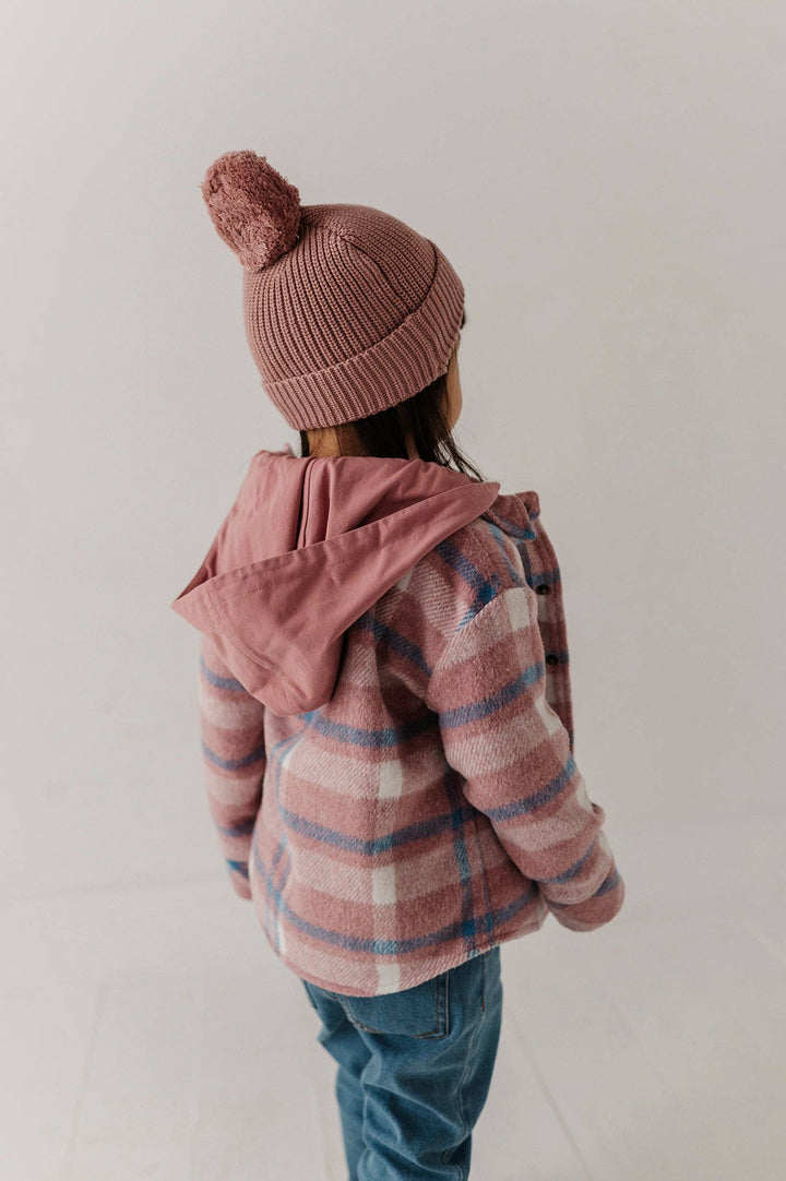Hooded Shacket - Pink/Blue Plaid