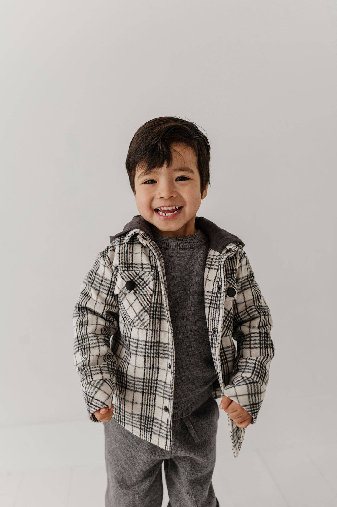 Hooded Shacket - Granite Plaid