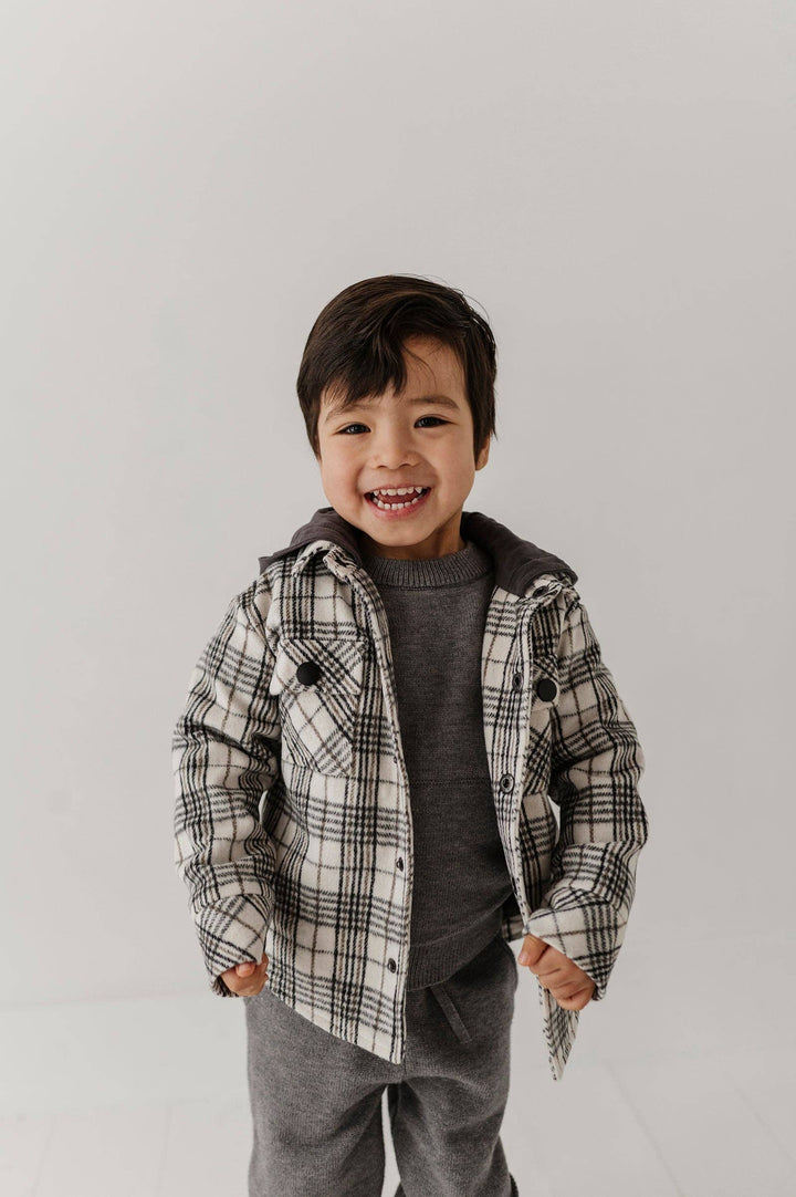 Hooded Shacket - Granite Plaid
