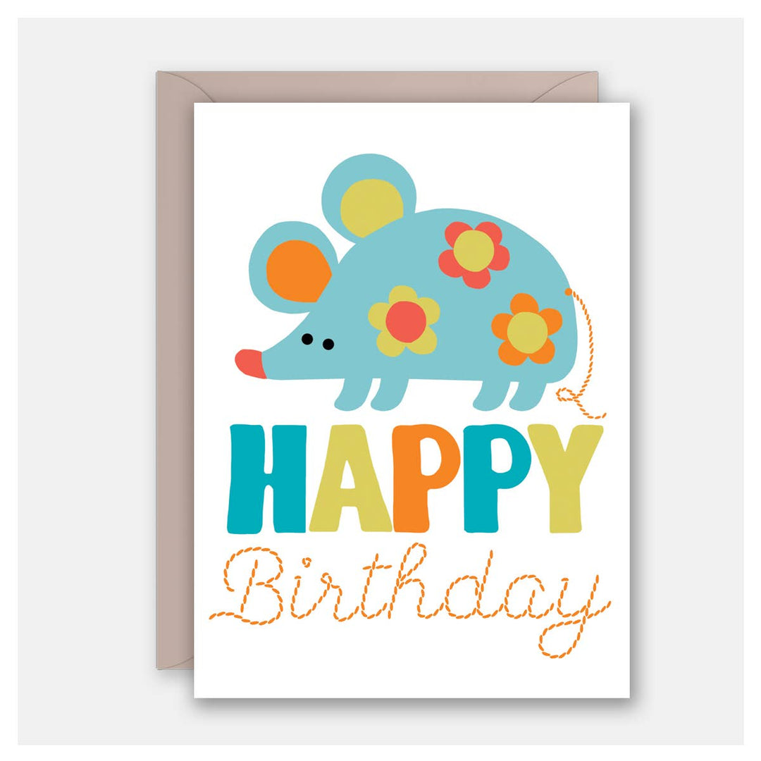 Vintage Flower Mouse Birthday Card