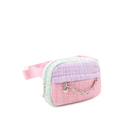 Tweed Colorblock Chain Fanny Pack