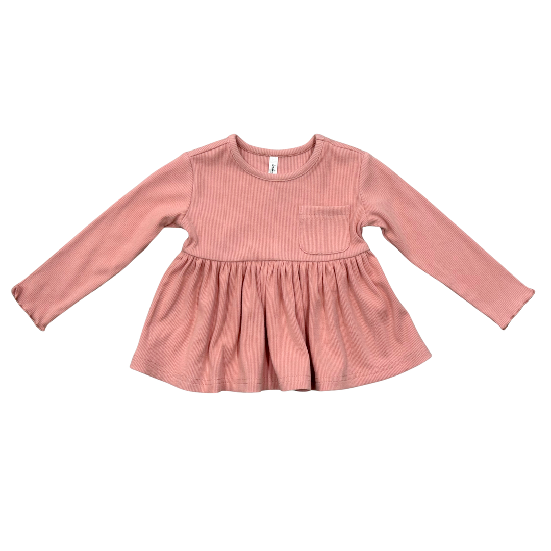 Ribbed Peplum Shirt - Mellow Rose