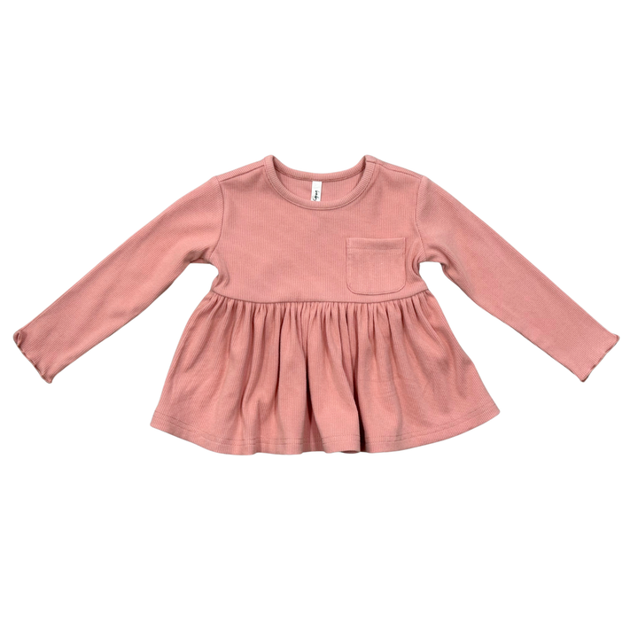 Ribbed Peplum Shirt - Mellow Rose