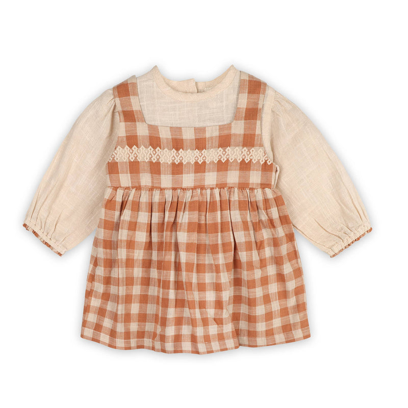 Pinafore Gingham Dress with Slub Shirt & & Bloomer (Organic)