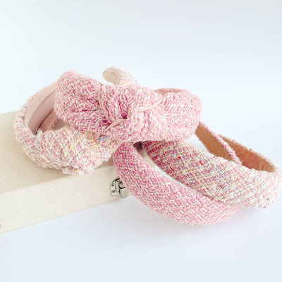 Pink Tweed Sparkle Padded Knot Headband