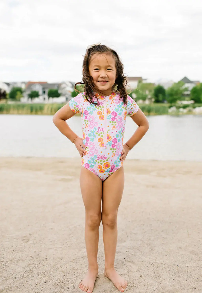 Ollie Jay - Zoey Swim in Pink Flowers | Girls UPF 50 Swimwear
