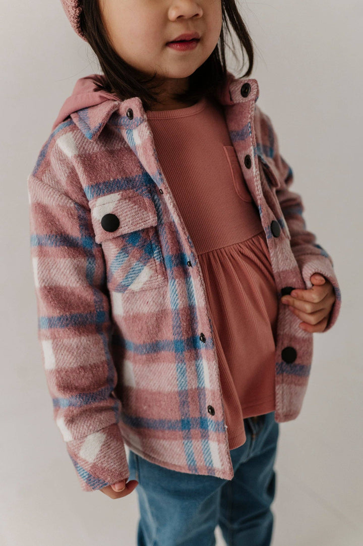 Hooded Shacket - Pink/Blue Plaid