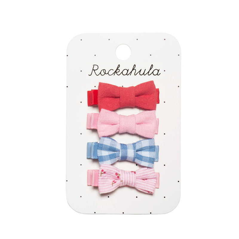 Cherry Gingham Mini Bow Clips