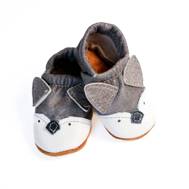 Gray Fox Leather Moccasins