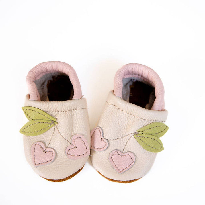 Pink & Cream Leather Moccs - Cherries