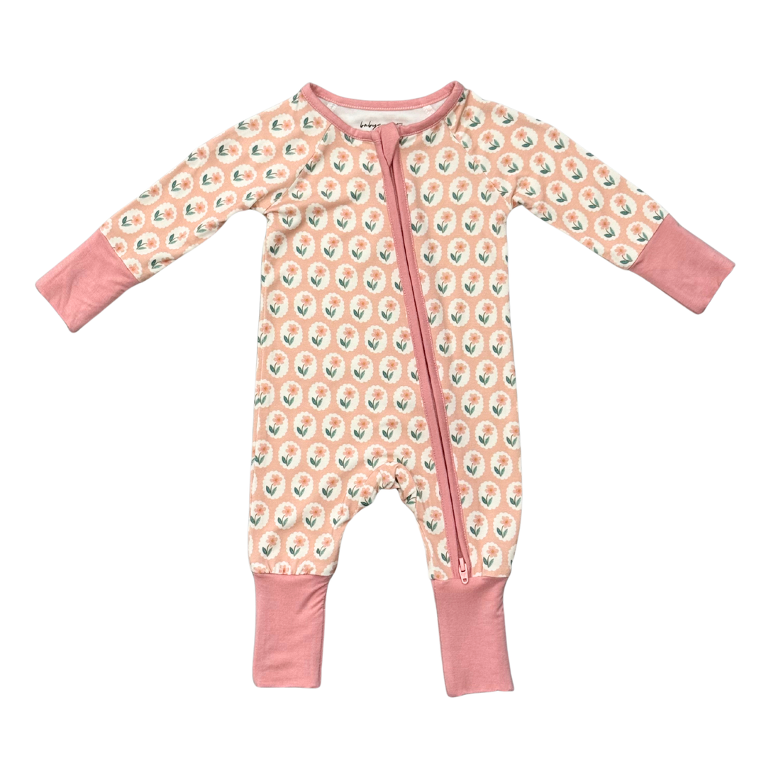 Long Sleeve Zip Romper - Framed Flower
