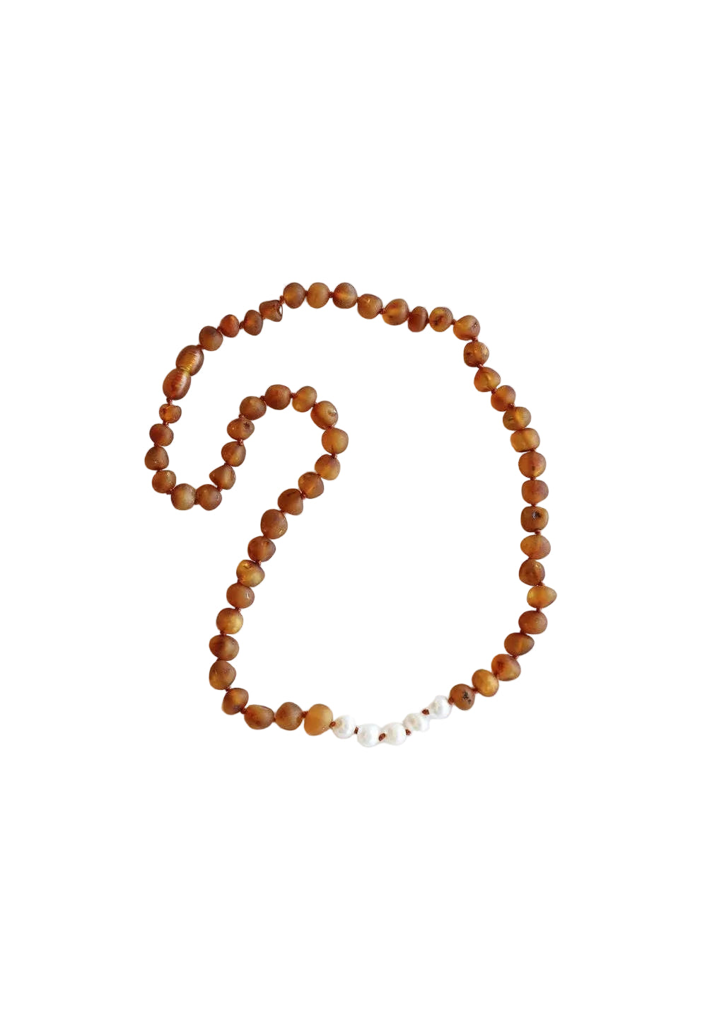 Raw Cognac Baltic Amber + Pearls Necklace