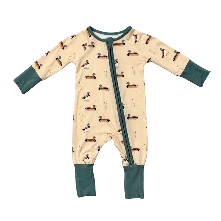 Long Sleeve Zip Romper - Mallard Ducks