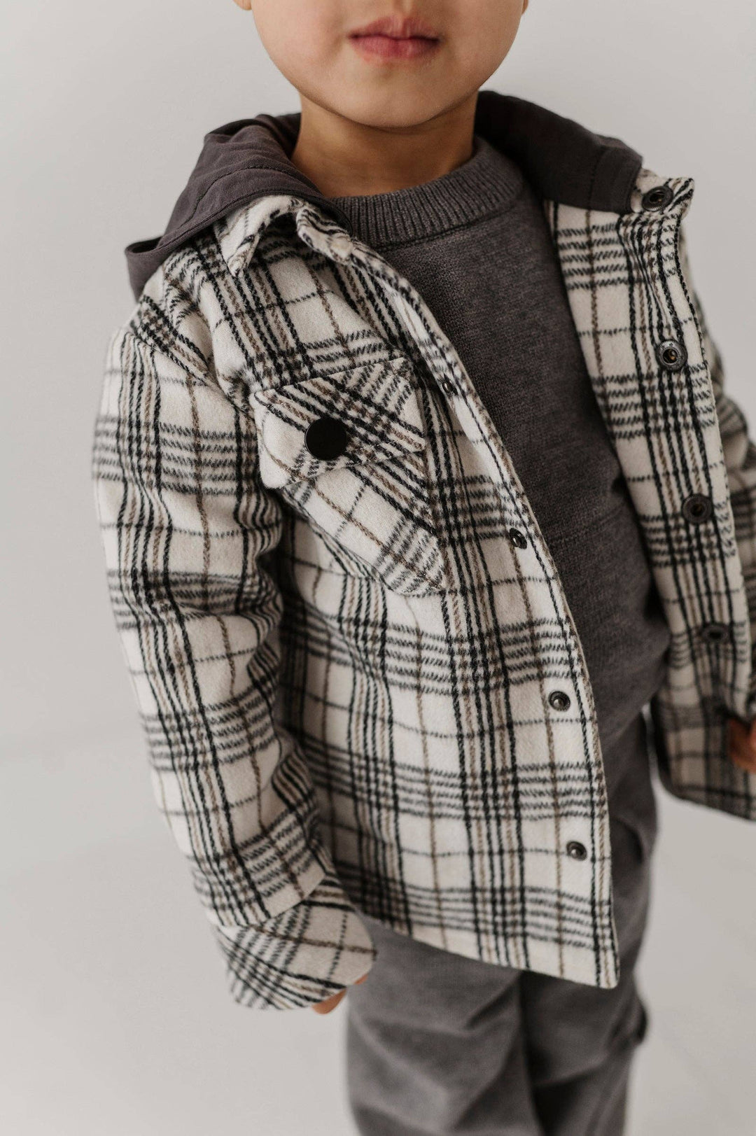 Hooded Shacket - Granite Plaid