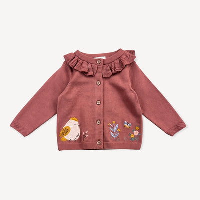 Floral Bird Embroidered Knit Cardigan