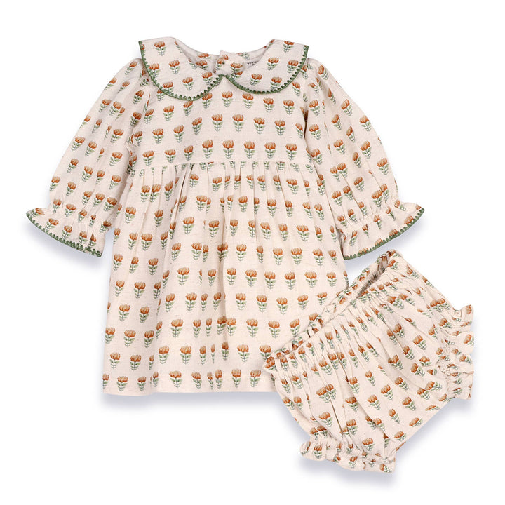Ina Block Print Floral Dress & Bloomer Set