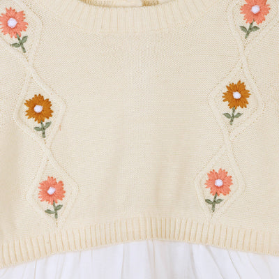 Floral Embroidered Sweater Knit Tutu Baby Dress (Organic)