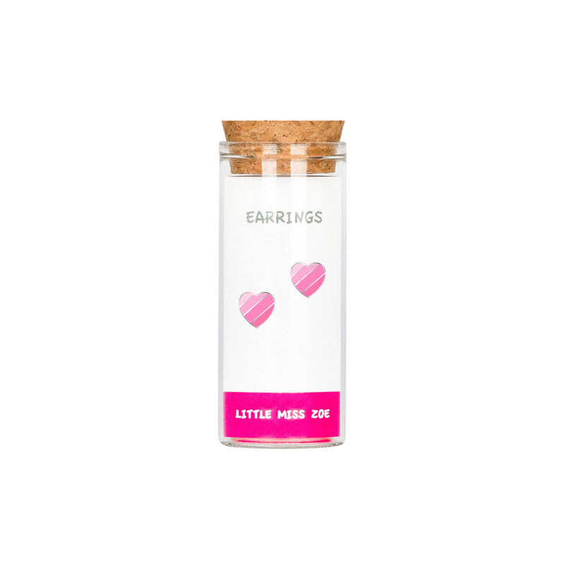 Sterling Silver Stud Kids Earrings in a Bottle - Pink Heart