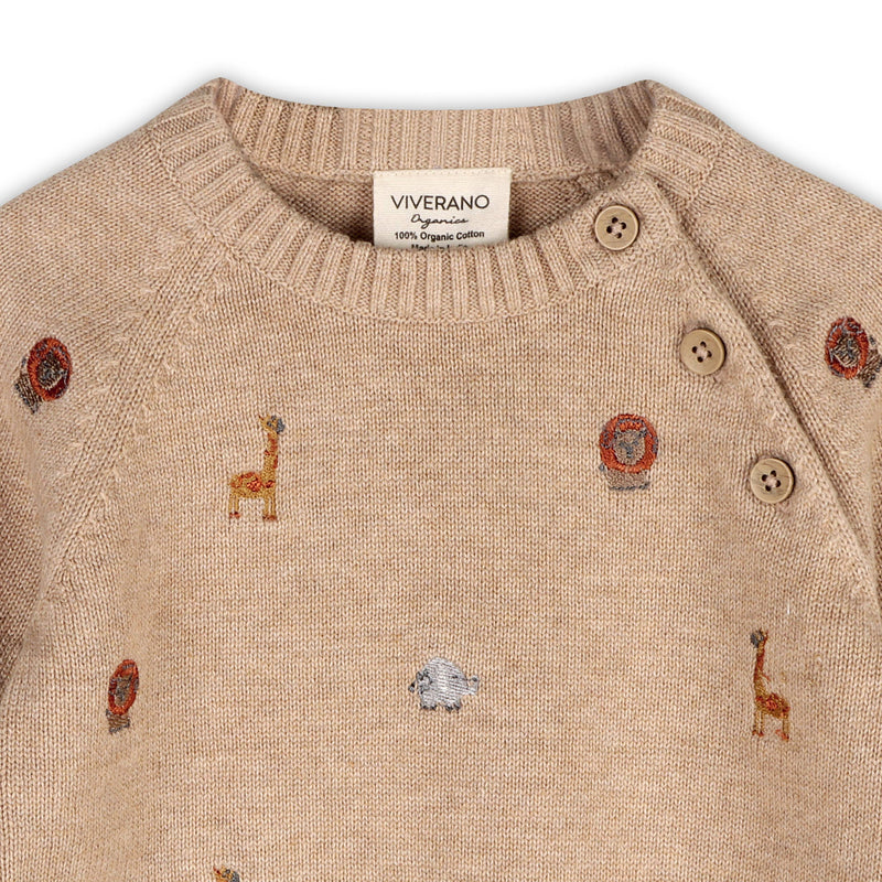 Mini Safari Animal Embroidered Raglan Baby Pullover(Organic)