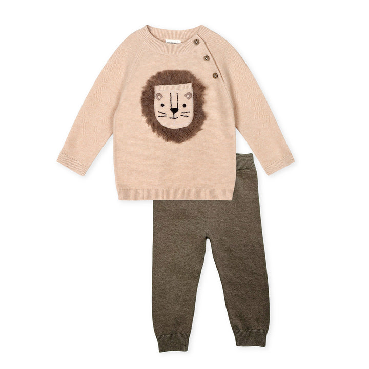 Lion Appliqué Knit Pullover & Pant Set