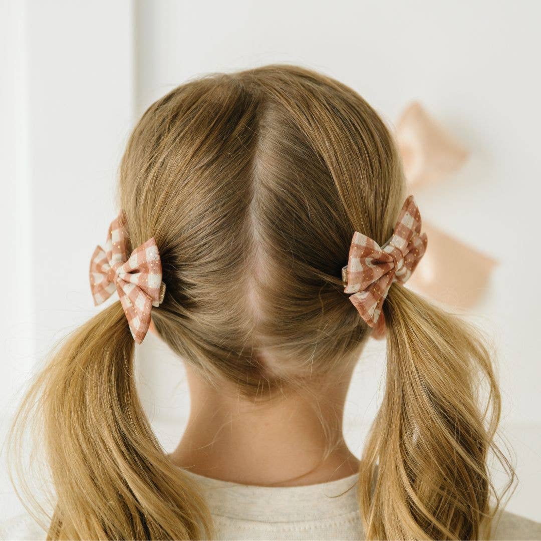 Gingham Printed Bow Clip Set