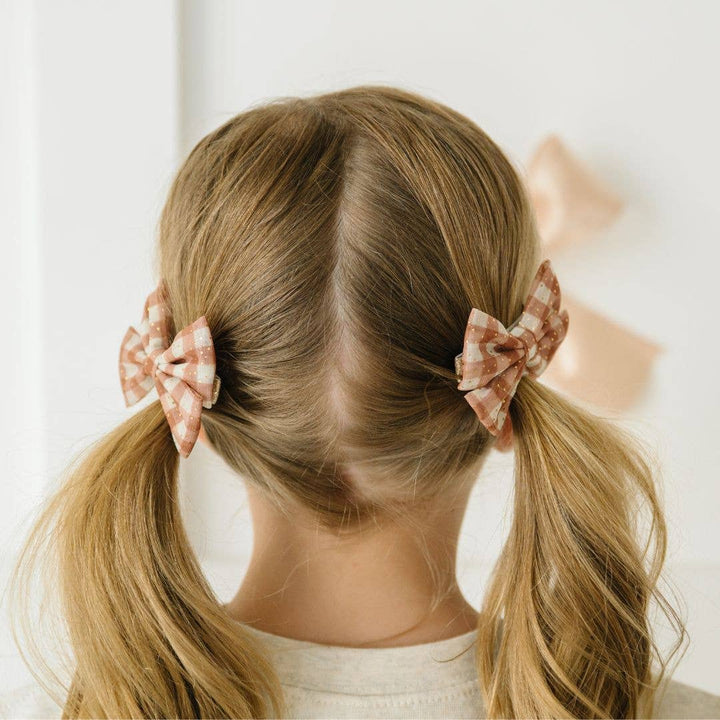 Gingham Printed Bow Clip Set