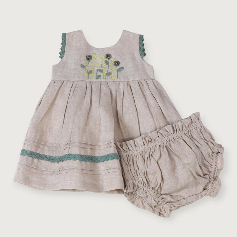 Sylvie Embroidered Linen Dress & Bloomer Set